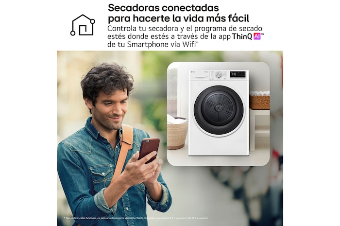 LG Outlet Secadora con Bomba de calor Dual Inverter 9kg, Clasificación D, Blanca, Serie 5, RH90V5AV6N.OUTLET