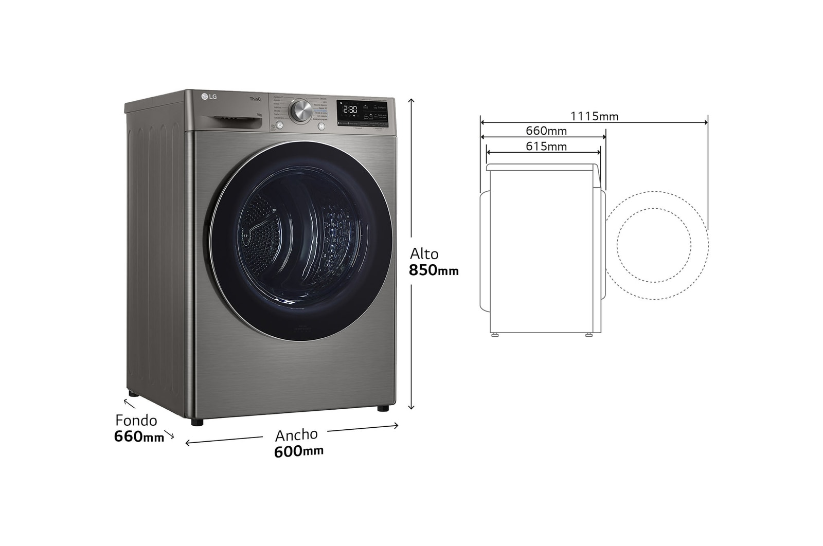 LG Outlet Secadora 9kg, C, con Bomba de calor Dual Inverter, Inox Antihuellas, Serie 900, RH90V9PV2N.OUTLET