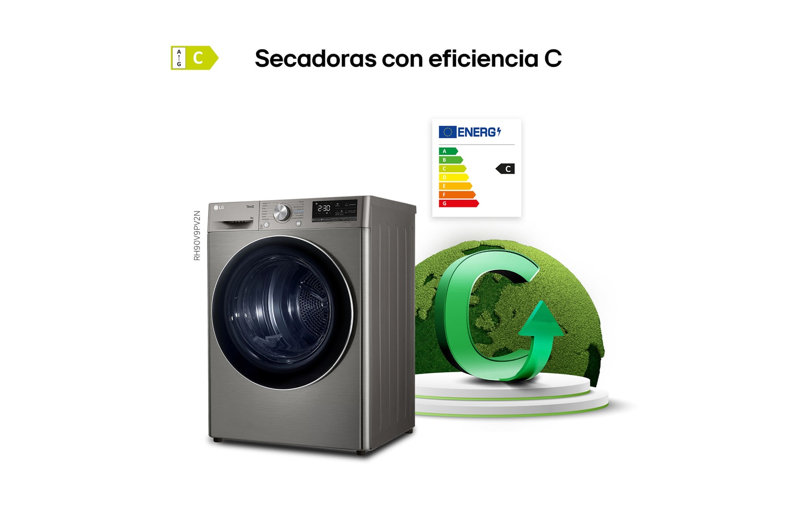 LG Outlet Secadora 9kg, C, con Bomba de calor Dual Inverter, Inox Antihuellas, Serie 900, RH90V9PV2N.OUTLET