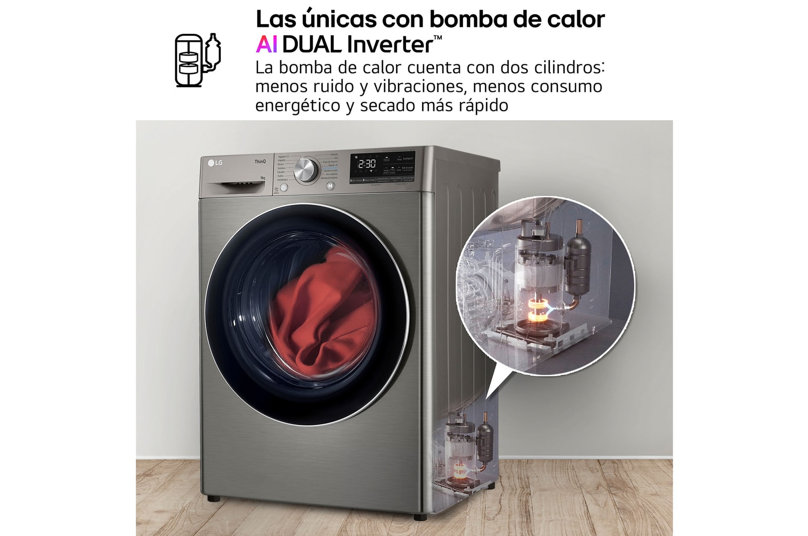 LG Outlet Secadora 9kg, C, con Bomba de calor Dual Inverter, Inox Antihuellas, Serie 900, RH90V9PV2N.OUTLET