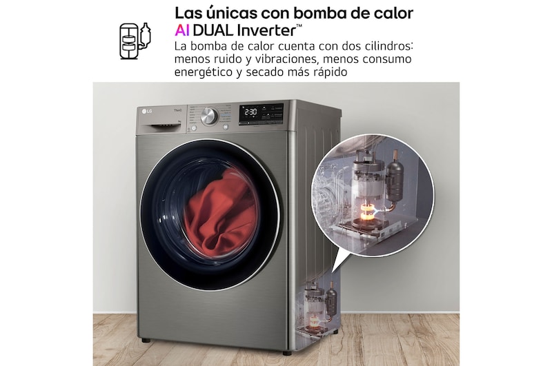 LG Outlet Secadora 9kg, C, con Bomba de calor Dual Inverter, Inox Antihuellas, Serie 900, RH90V9PV2N.OUTLET