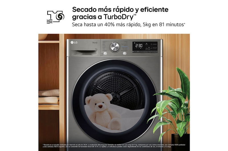 LG Outlet Secadora 9kg, C, con Bomba de calor Dual Inverter, Inox Antihuellas, Serie 900, RH90V9PV2N.OUTLET