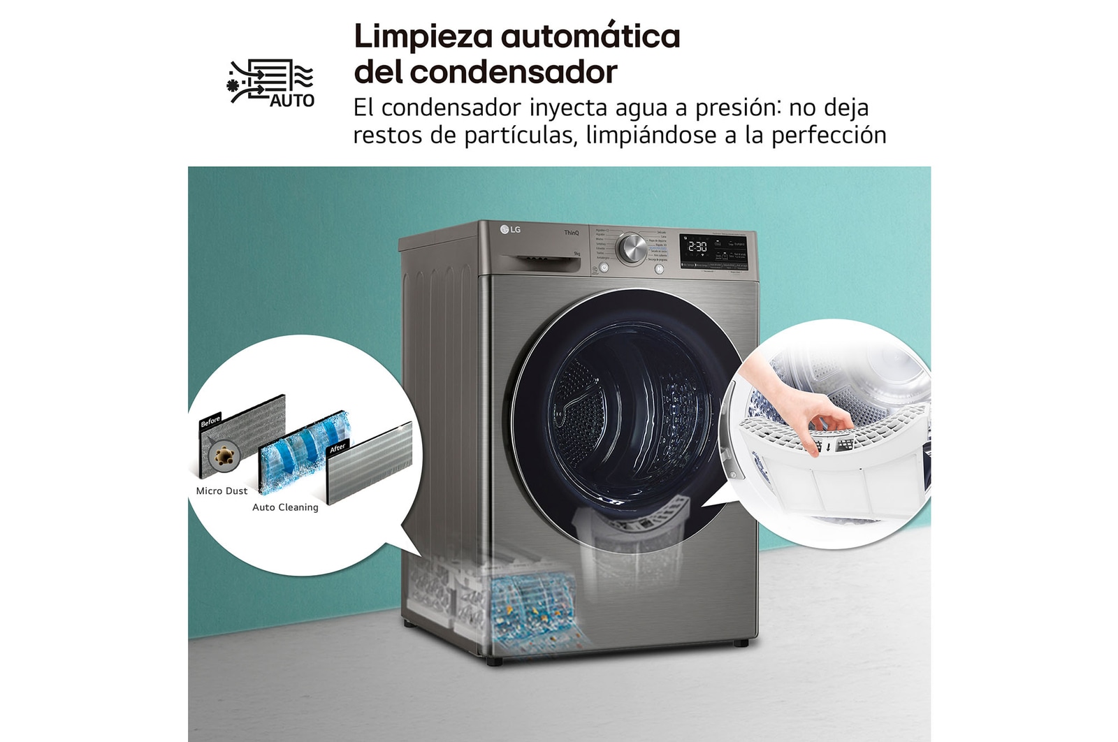LG Outlet Secadora 9kg, C, con Bomba de calor Dual Inverter, Inox Antihuellas, Serie 900, RH90V9PV2N.OUTLET