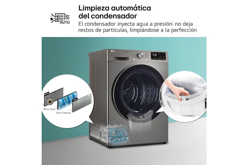 LG Outlet Secadora 9kg, C, con Bomba de calor Dual Inverter, Inox Antihuellas, Serie 900, RH90V9PV2N.OUTLET
