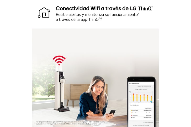LG CordZero™ 260W Aspirador escoba sin cable All-in-One Beige Sistema de autovaciado, A9T-PRIME1C
