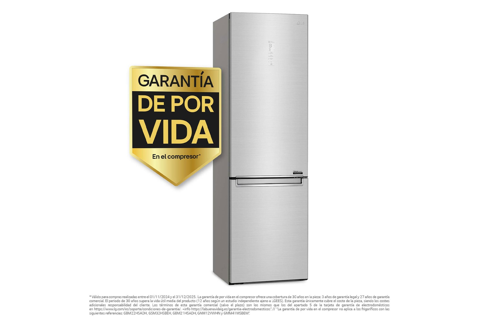 LG Frigorífico Combi 2 metros , Clasificación B, capacidad de 419L, Acero premium Antihuellas, serie Centum, GBB92STABP
