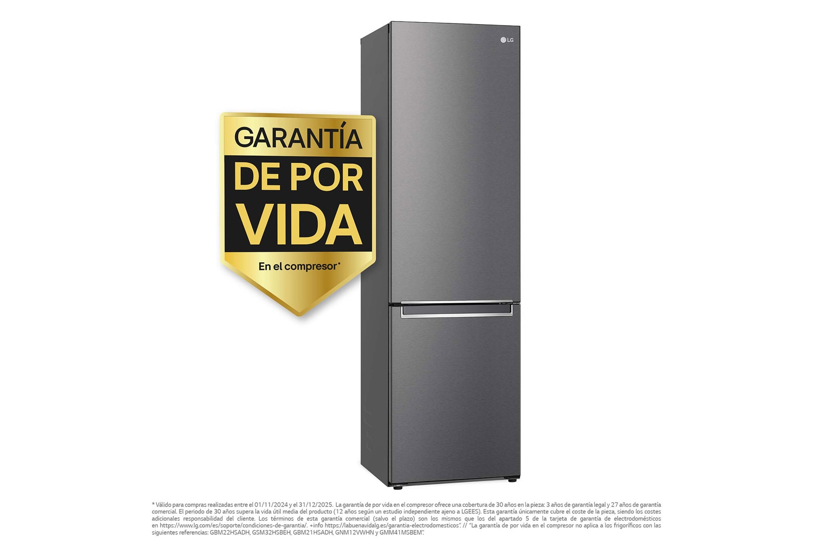 LG Frigorífico Combi LG GBP32DSLZN, 2,03m, E, capacidad de 419l, Inox Grafito Antihuellas, serie 3, GBP32DSLZN