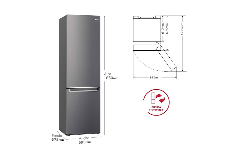 LG Frigorífico Combi LG GBP32DSLZN, 2,03m, E, capacidad de 419l, Inox Grafito Antihuellas, serie 3, GBP32DSLZN