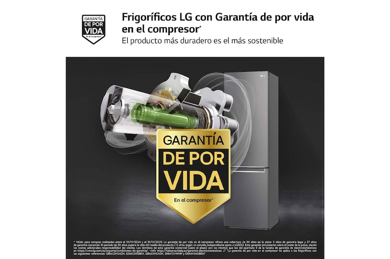 LG Frigorífico Combi LG GBP32DSLZN, 2,03m, E, capacidad de 419l, Inox Grafito Antihuellas, serie 3, GBP32DSLZN