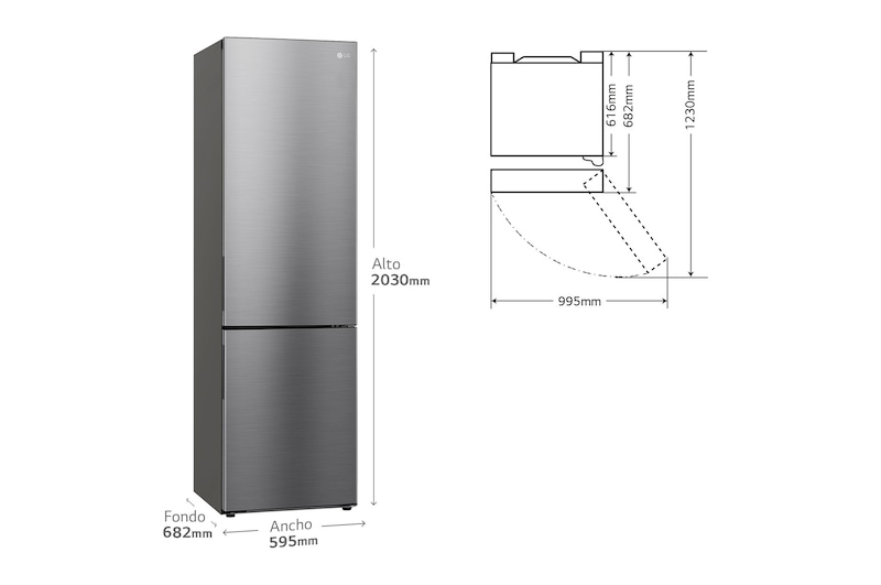 LG Outlet Frigorífico Combi 2m, Clasificación B, capacidad de 419l, Inox grafito antihuellas, Serie P-600, GBP62PZNBC.OUTLET