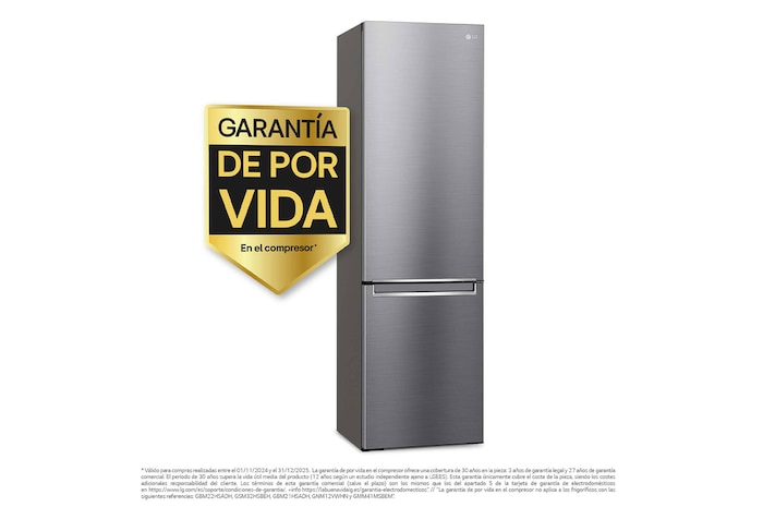 LG Frigorífico Combi 2.03m, Clasificación C, capacidad de 419l, Inox antihuellas, serie P-600, GBP62PZNCN1