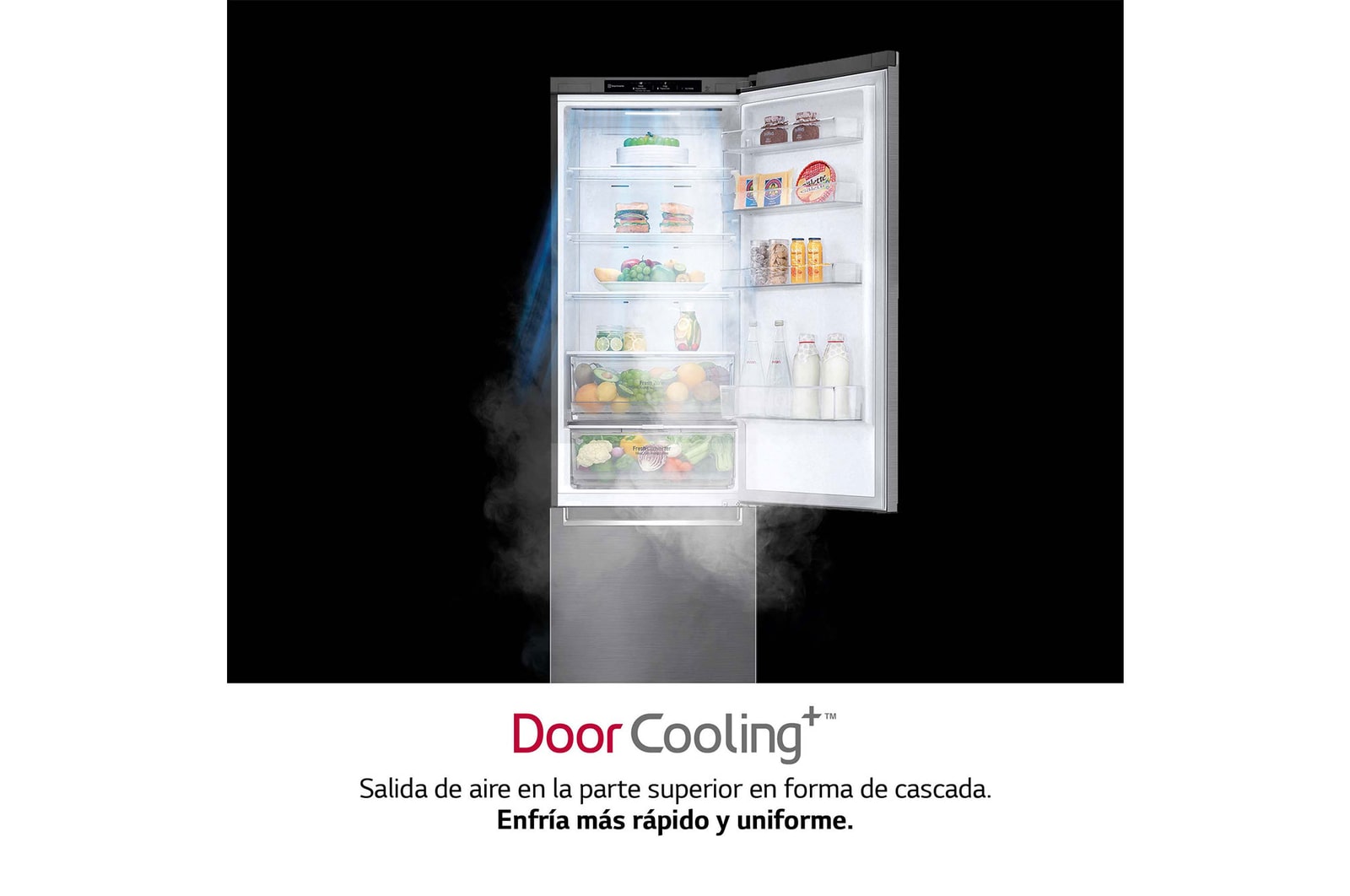 LG Frigorífico Combi Door Cooling+, 2,03m, Clasificación C, capacidad de 419l, inox antihuellas. Serie P500 , GBP52PZNCN1