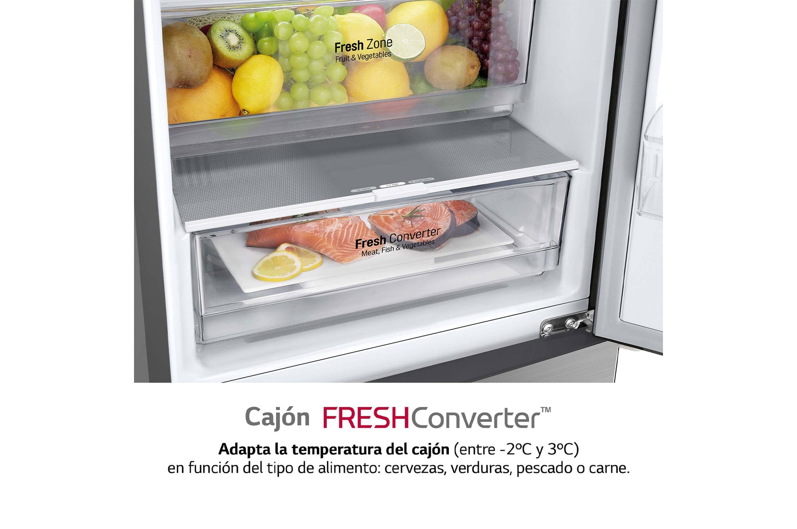 LG Frigorífico Combi Door Cooling+, 2,03m, Clasificación C, capacidad de 419l, inox antihuellas. Serie P500 , GBP52PZNCN1