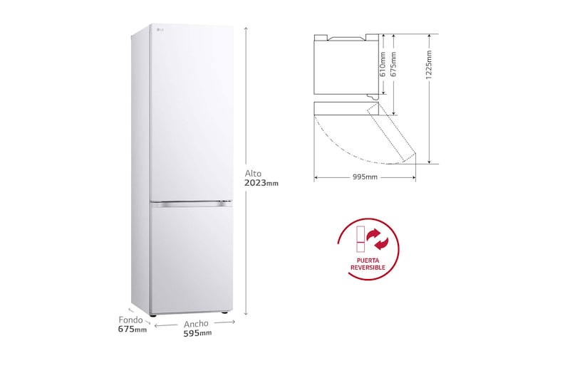LG Frigorífico Combi Door Cooling+, 2,03m, Clasificación C, capacidad de 419l, blanco. Serie 300, GBV3200CSW