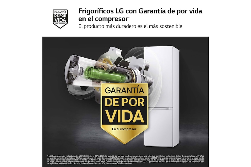 LG Frigorífico Combi Door Cooling+, 2,03m, Clasificación D, capacidad de 419l, blanco. Serie 300, GBV3200DSW.ASWQEUZ