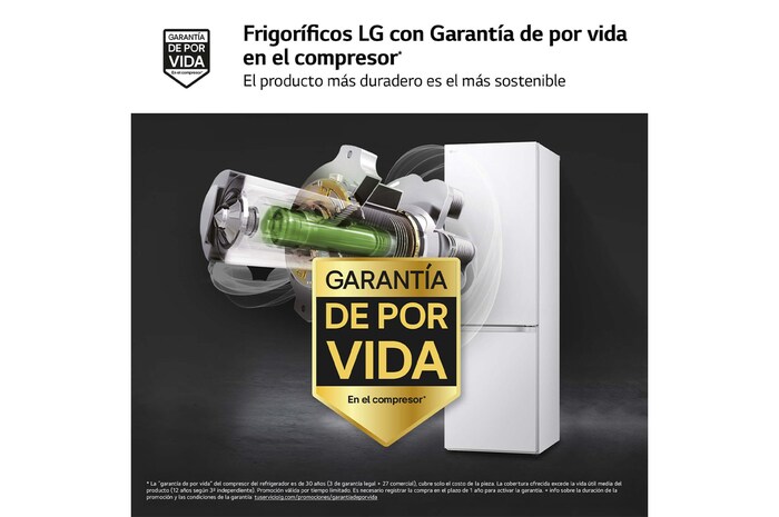 LG Frigorífico Combi Door Cooling+, 1,86m, Clasificación D, capacidad de 374l, blanco. Serie 500, GBV5140DSW