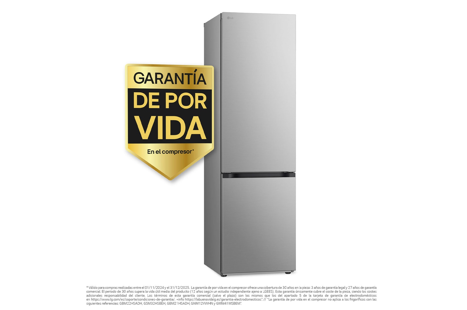 LG Frigorífico Combi Door Cooling+, 2030cm, Clasificación D, capacidad de 419l, Inox antihuellas, serie 500, GBV5240DPY