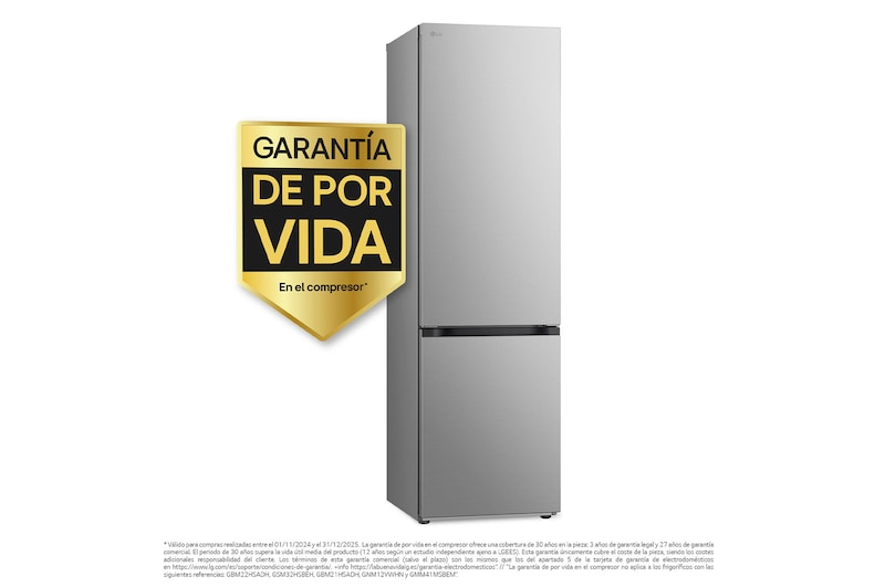 LG Frigorífico Combi Door Cooling+, 2030cm, Clasificación D, capacidad de 419l, Inox antihuellas, serie 500, GBV5240DPY