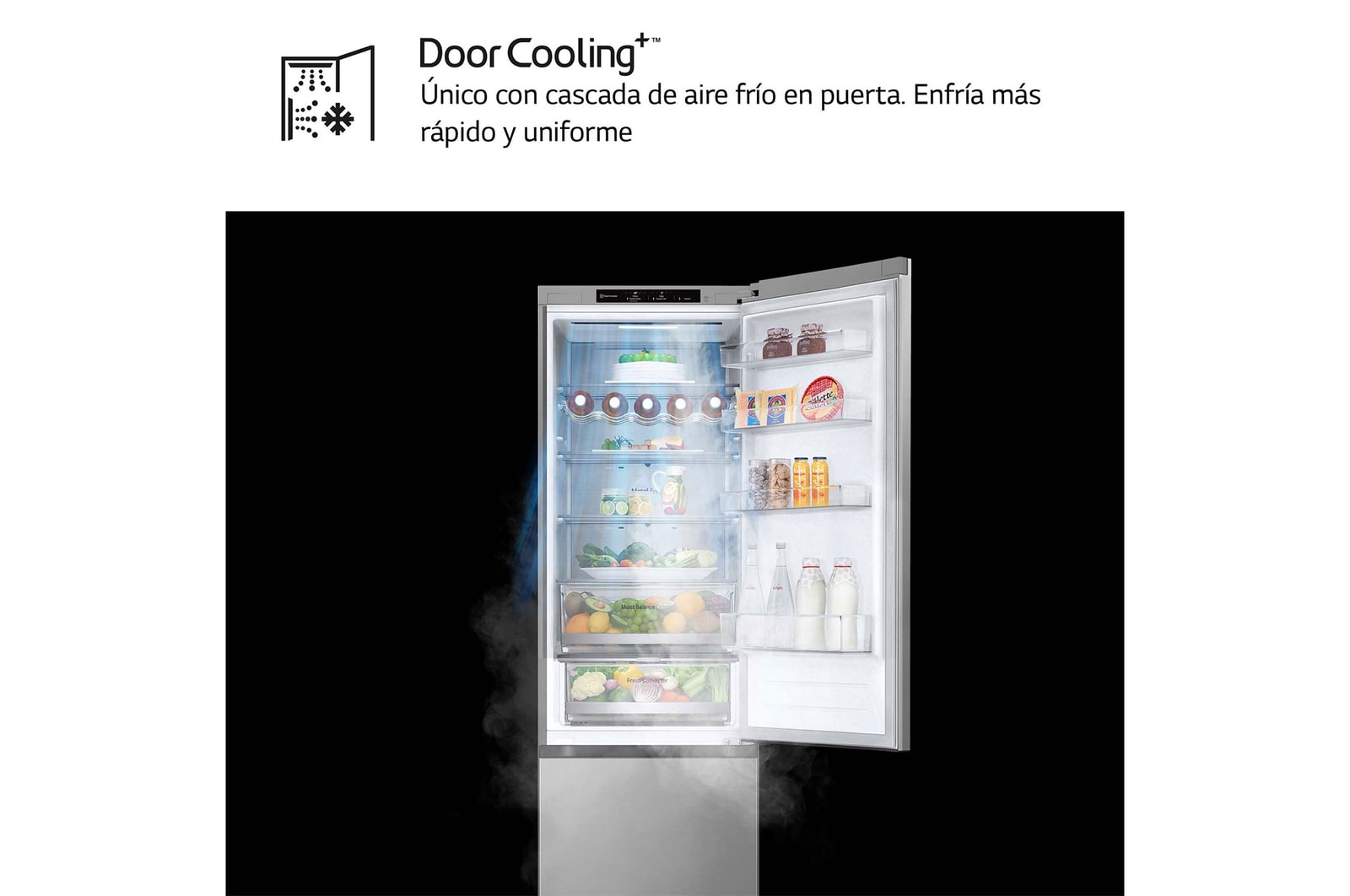 LG Frigorífico Combi Door Cooling+, 2030cm, Clasificación D, capacidad de 419l, Inox antihuellas, serie 500, GBV5240DPY