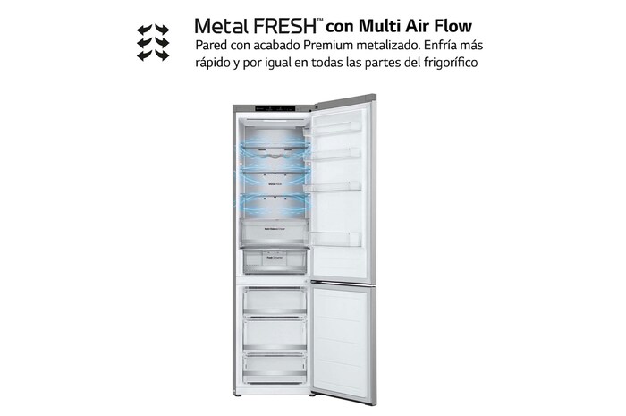 LG Frigorífico Combi Door Cooling+, 2030cm, Clasificación D, capacidad de 419l, Inox antihuellas, serie 500, GBV5240DPY