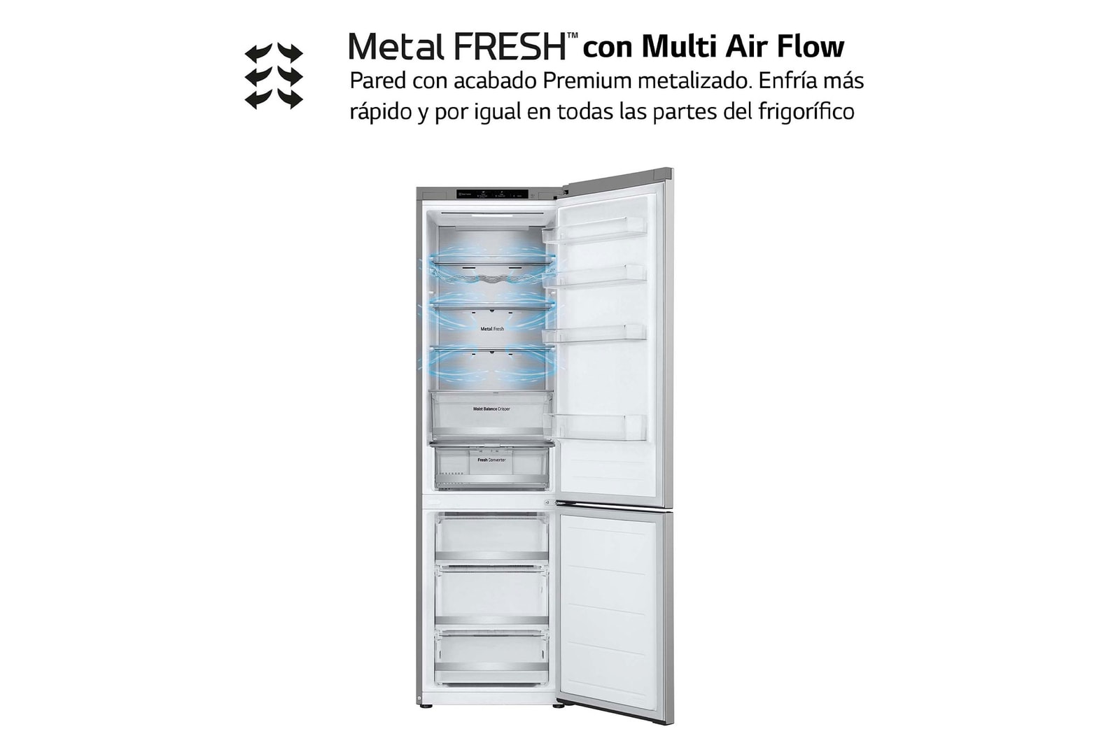 LG Frigorífico Combi Door Cooling+, 2030cm, Clasificación D, capacidad de 419l, Inox antihuellas, serie 500, GBV5240DPY