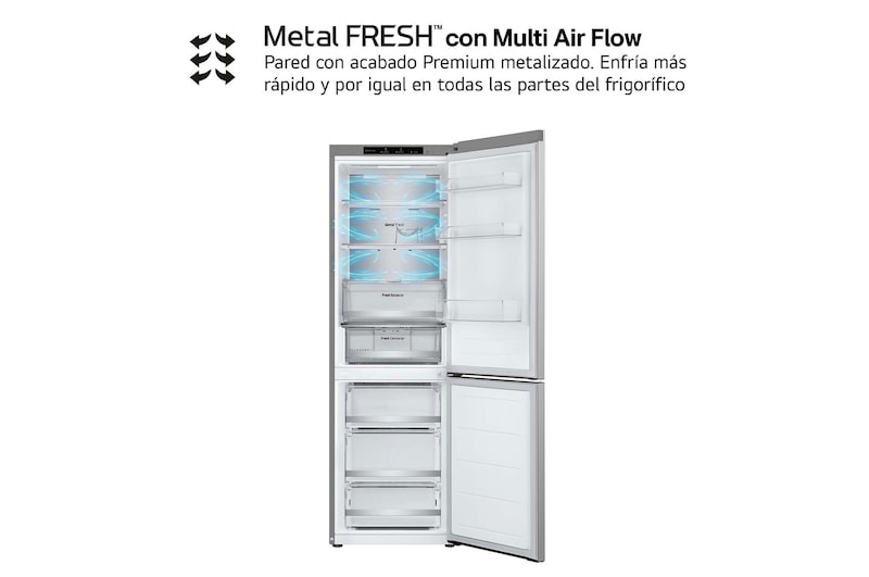 LG Frigorífico Combi Door Cooling+, 1,86m, Clasificación D, capacidad de 374l, inox antihuellas. Serie 700, GBV7180DPY