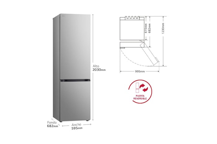 LG Frigorífico Combi Door Cooling+, 2,03m, Clasificación D, capacidad de 419l, inox antihuellas. Serie 700, GBV7280DPY