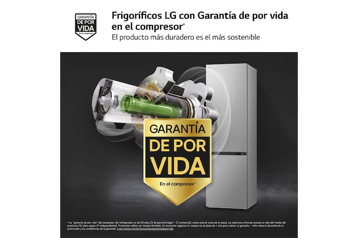 LG Frigorífico Combi Door Cooling+, 2,03m, Clasificación D, capacidad de 419l, inox antihuellas. Serie 700, GBV7280DPY