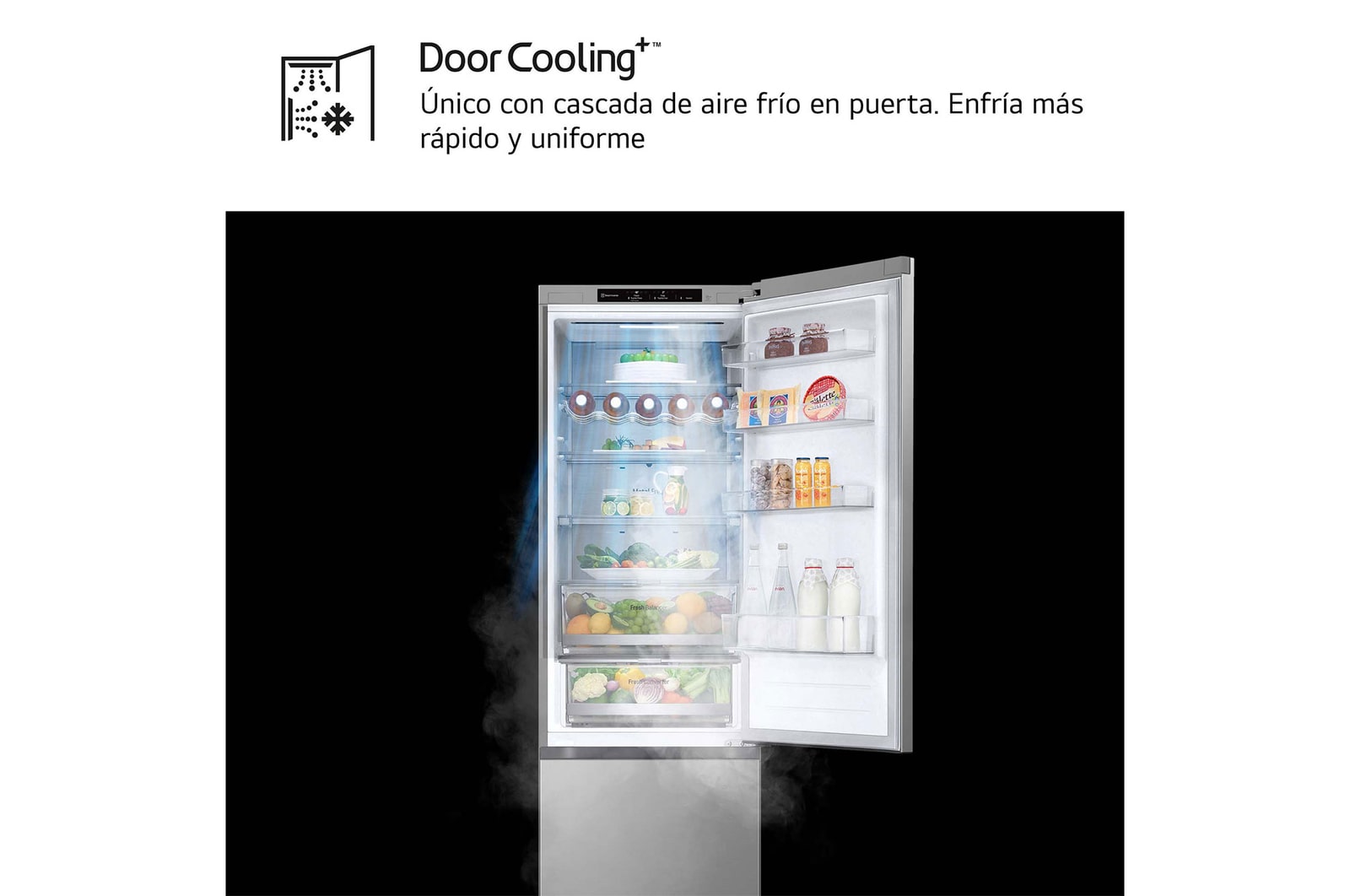 LG Frigorífico Combi Door Cooling+, 2,03m, Clasificación D, capacidad de 419l, inox antihuellas. Serie 700, GBV7280DPY