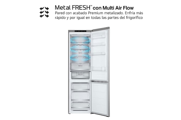 LG Frigorífico Combi Door Cooling+, 2,03m, Clasificación D, capacidad de 419l, inox antihuellas. Serie 700, GBV7280DPY