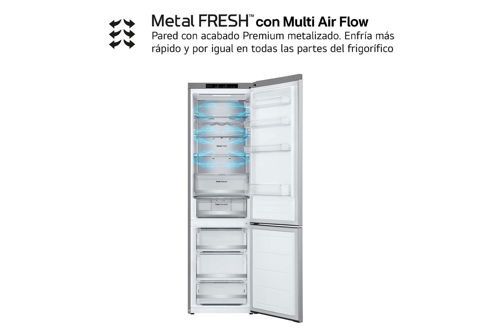 LG Frigorífico Combi Door Cooling+, 2,03m, Clasificación D, capacidad de 419l, inox antihuellas. Serie 700, GBV7280DPY