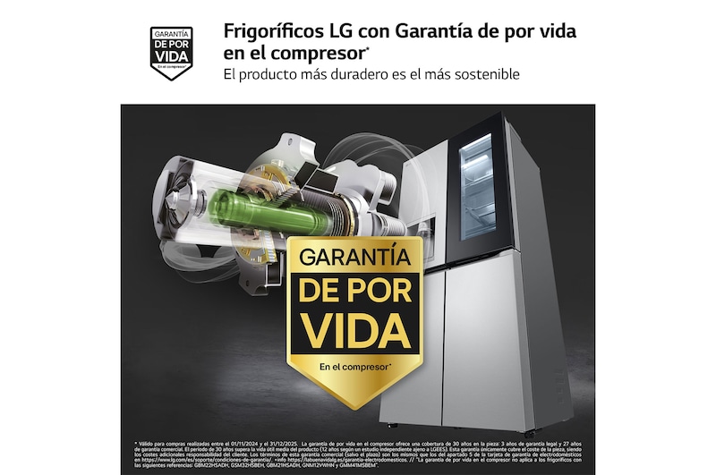 LG Frigorífico American Combi, 508L, Clasificación E, InstaView™ - Acero, GMG861MBAE