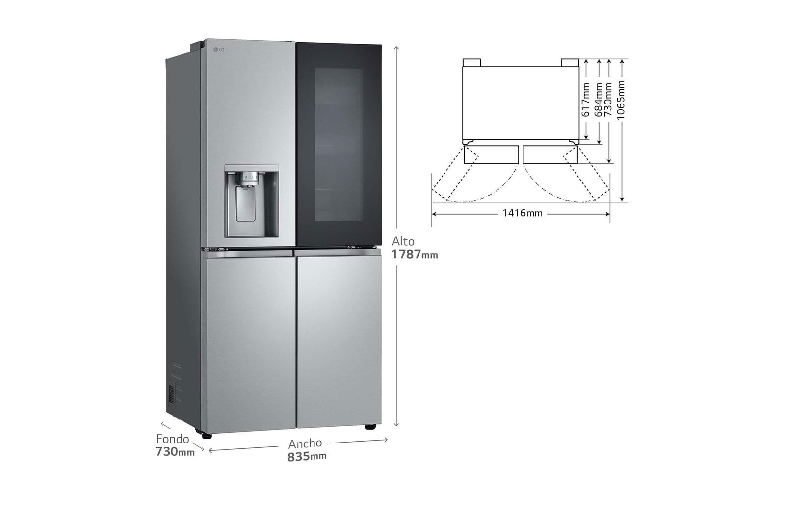 LG Frigorífico American Combi, 508L, Clasificación E, InstaView™ - Acero, GMG861MBAE