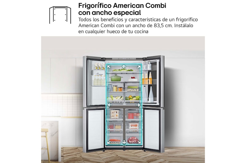LG Frigorífico American Combi, 508L, Clasificación E, InstaView™ - Acero, GMG861MBAE
