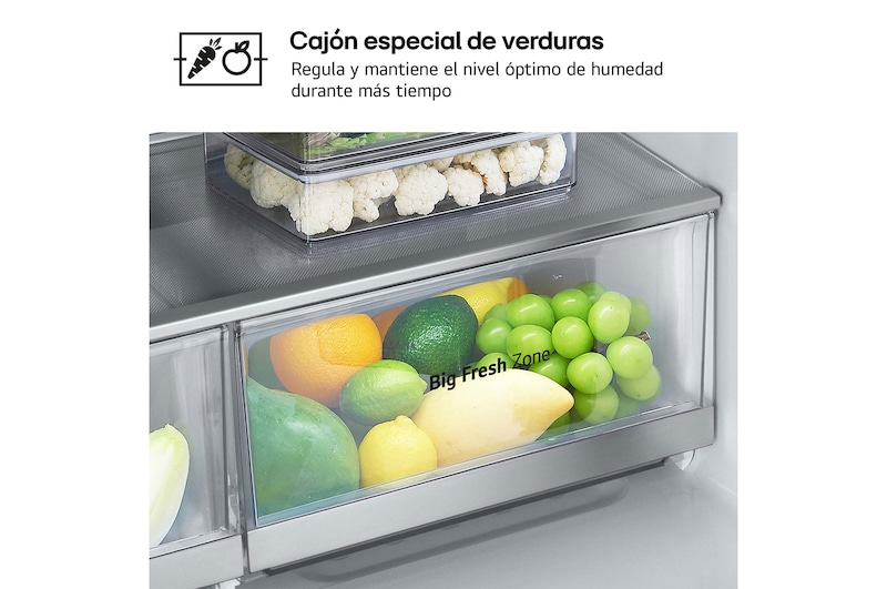 LG Frigorífico American Combi, 508L, Clasificación E, InstaView™ - Acero, GMG861MBAE