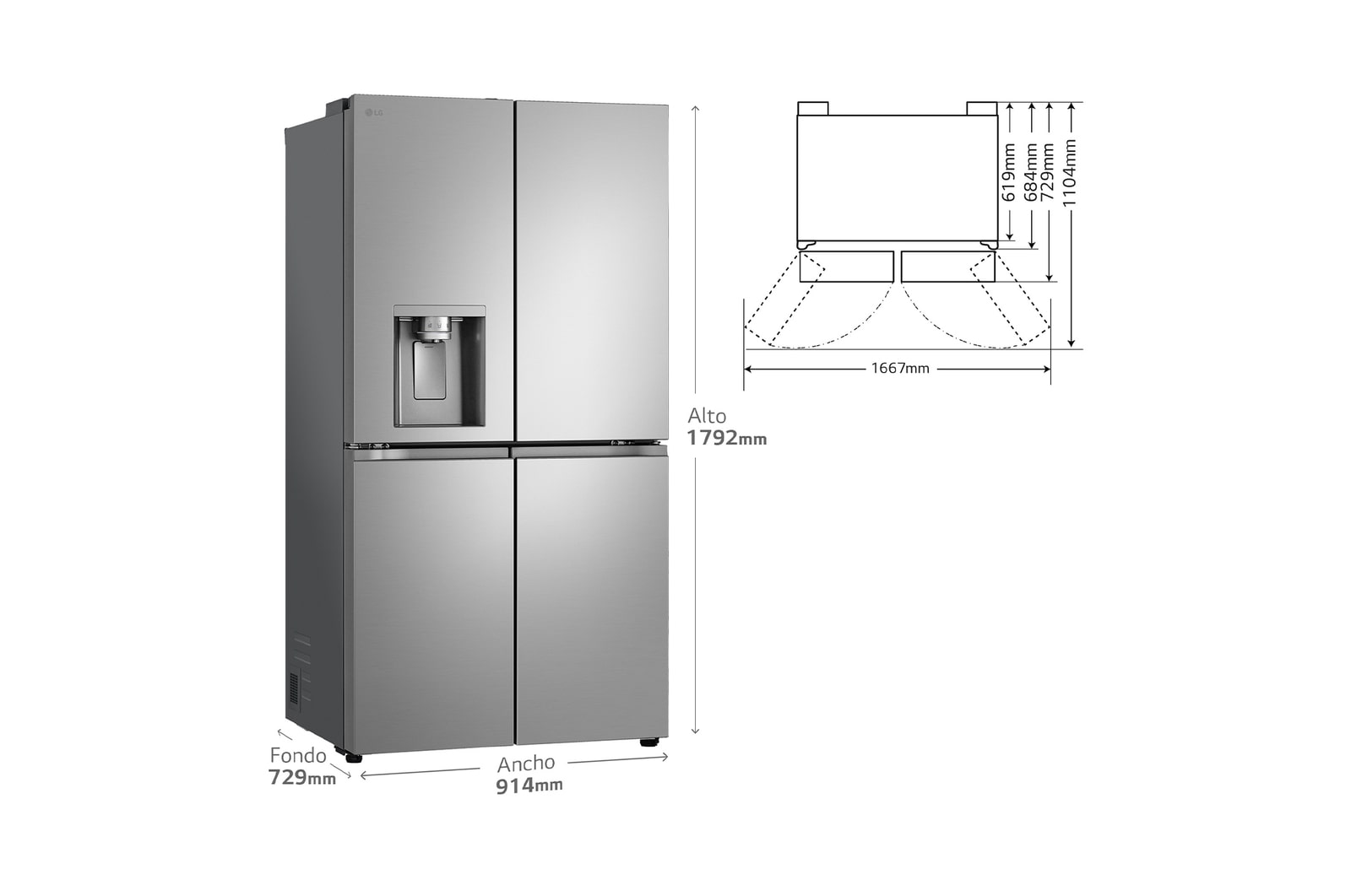 LG Frigorífico American Combi Clasificación E , 641 L, Inox antihuellas, GML960PYBE