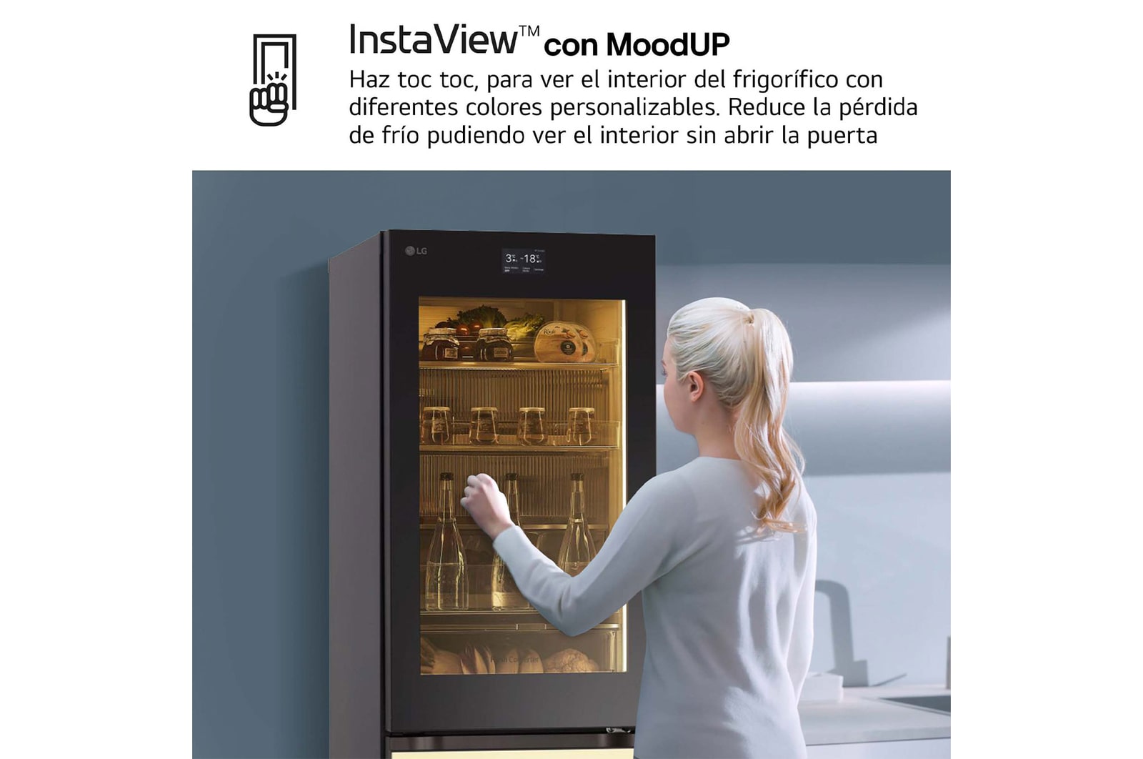 LG Frigorífico combi Instaview con MoodUP Door Cooling+, 1,86 m, Clasificación D, capacidad de 352 l, Multicolor, GBG719MDNN