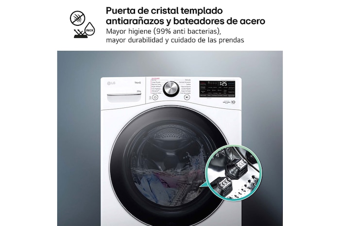 LG Lavadora inteligente AI Direct Drive. TurboWash 360º, 20kg , 1000rpm B, Blanca, Serie XXL, F0P3CYV2W