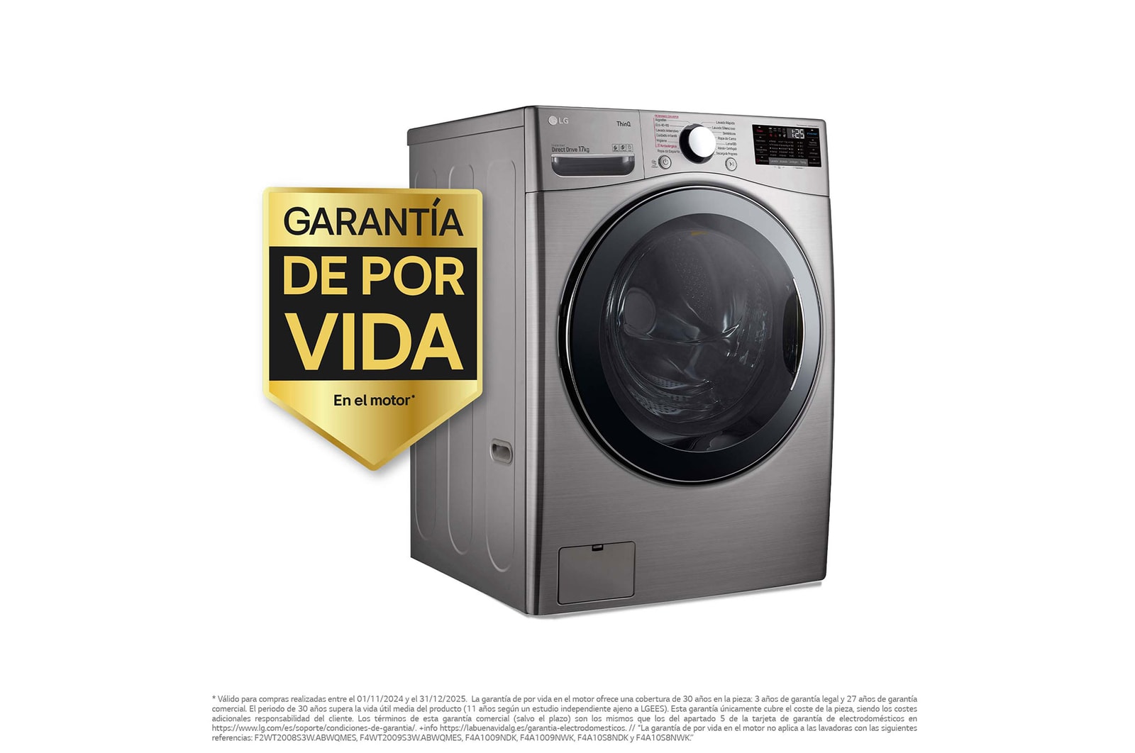 LG Outlet Lavadora LG F1P1CY2T., 17 kg, E, Inox Antihuellas, 1100rpm, Serie XXL, F1P1CY2T.OUTLET