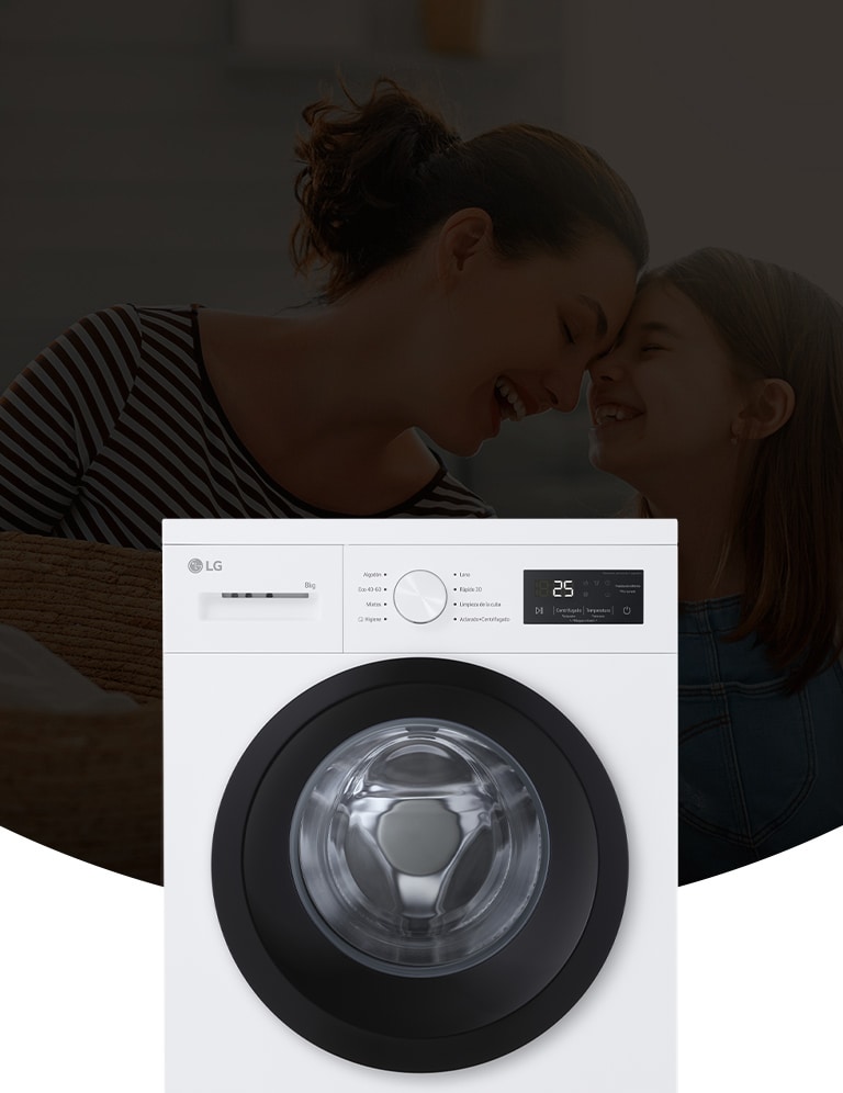 Lavadora blanca sobre fondo oscuro