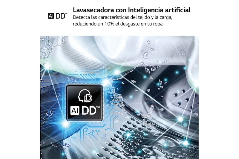 LG Lavasecadora inteligente AI Direct Driveᵀᴹ, Turbowash 360º, Autodosificación 10/6kg, 1400rpm, Un 10% más eficiente que A(lavado) /D(secado) Blanca, Serie 750, F4DR7510AGW
