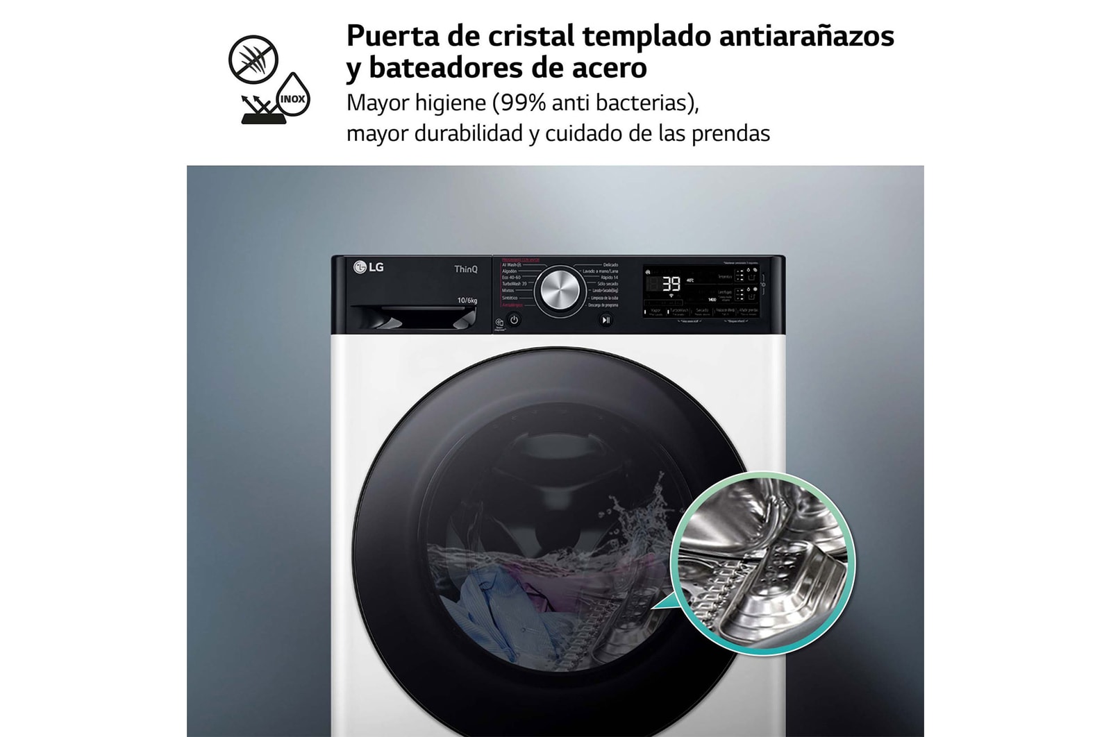 LG Lavasecadora inteligente AI Direct Driveᵀᴹ, Turbowash 360º, Autodosificación 10/6kg, 1400rpm, Un 10% más eficiente que A(lavado) /D(secado) Blanca, Serie 750, F4DR7510AGW