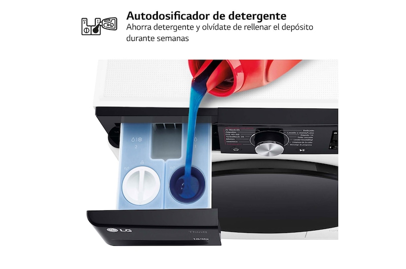 LG Lavasecadora inteligente AI Direct Driveᵀᴹ, Turbowash 360º, Autodosificación 10/6kg, 1400rpm, Un 10% más eficiente que A(lavado) /D(secado) Blanca, Serie 750, F4DR7510AGW