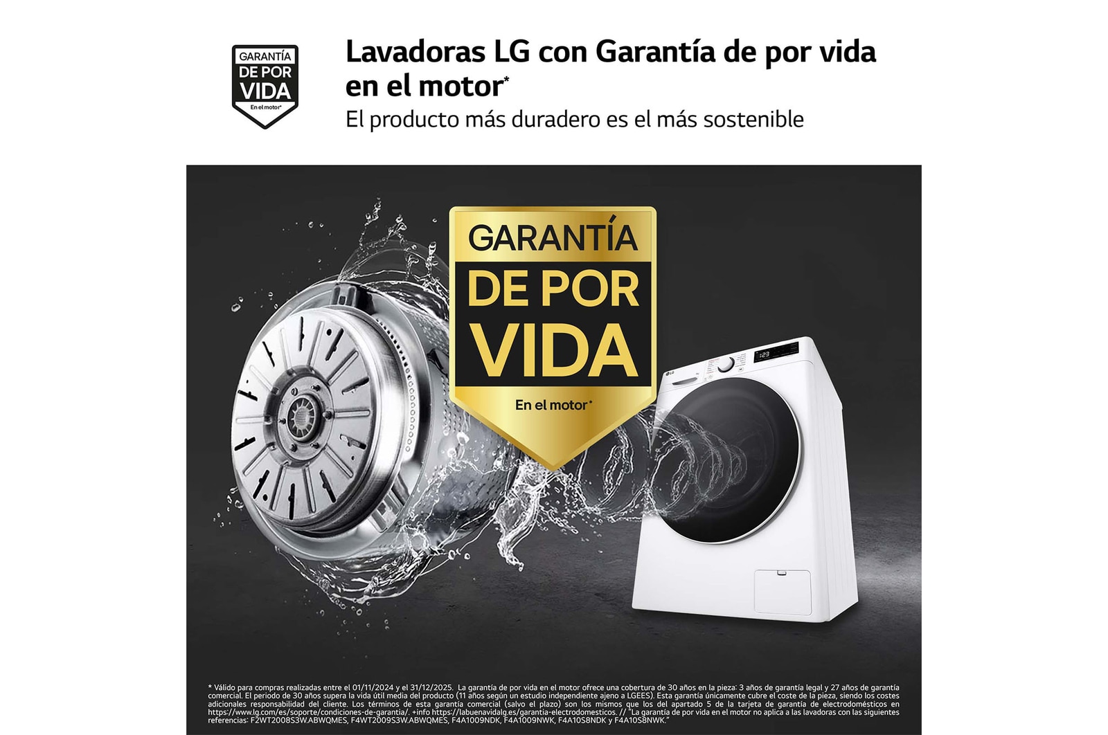 LG Lavadora inteligente AI Direct Drive, Vapor, 9kg , 1200rpm Un 10% más eficiente que A, Serie fondo especial 500, F2WR5S09A0W