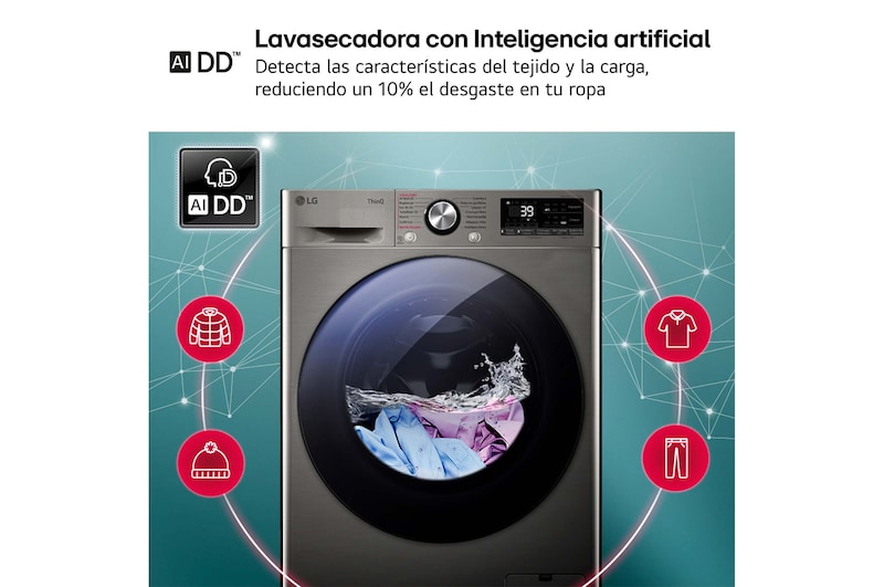 LG Outlet Lavasecadora inteligente AI Direct Drive™, Turbowash 360º, 9/6kg, 1400rpm, Un 10% más eficiente que A(lavado) /D(secado), Inox, Serie 700, F4DR7009AGS.OUTLET