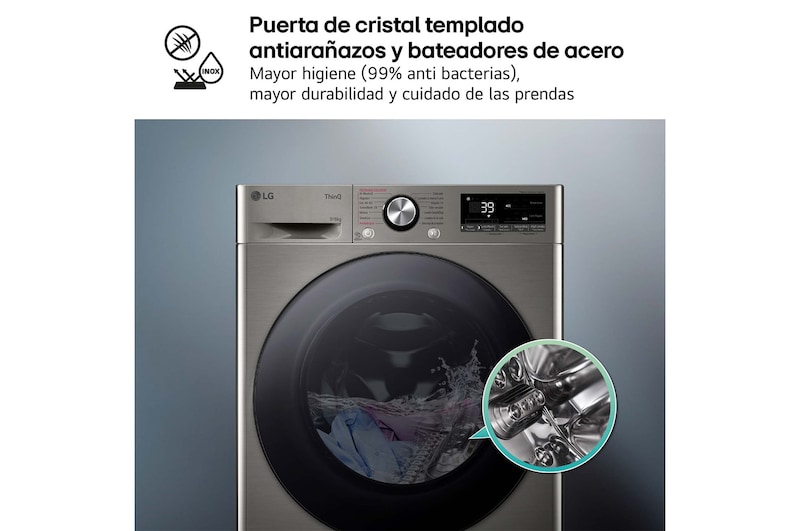 LG Outlet Lavasecadora inteligente AI Direct Drive™, Turbowash 360º, 9/6kg, 1400rpm, Un 10% más eficiente que A(lavado) /D(secado), Inox, Serie 700, F4DR7009AGS.OUTLET