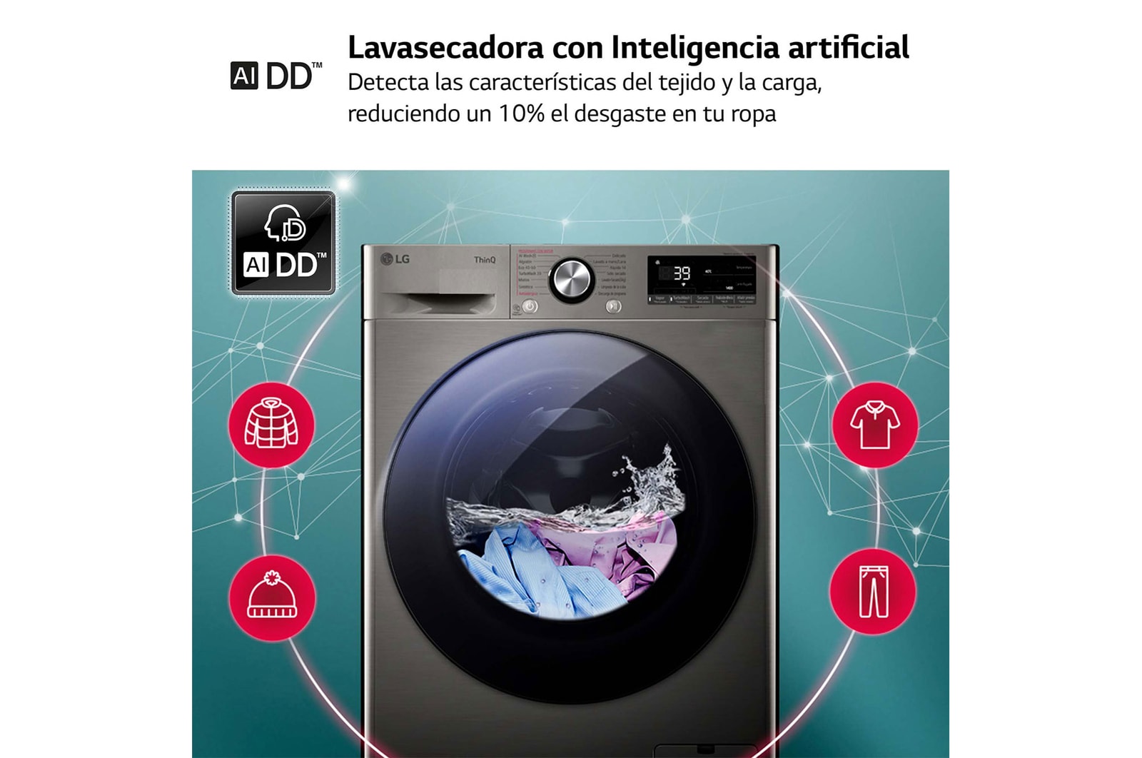 LG Lavasecadora inteligente AI Direct Drive TM, Turbowash 360º, 11/6kg, 1400rpm, Un 10% más eficiente que A(lavado) /D(secado) Inox antihuellas, Serie 700, F4DR7011AGS