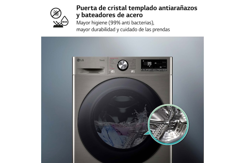 LG Lavasecadora inteligente AI Direct Drive TM, Turbowash 360º, 11/6kg, 1400rpm, Un 10% más eficiente que A(lavado) /D(secado) Inox antihuellas, Serie 700, F4DR7011AGS