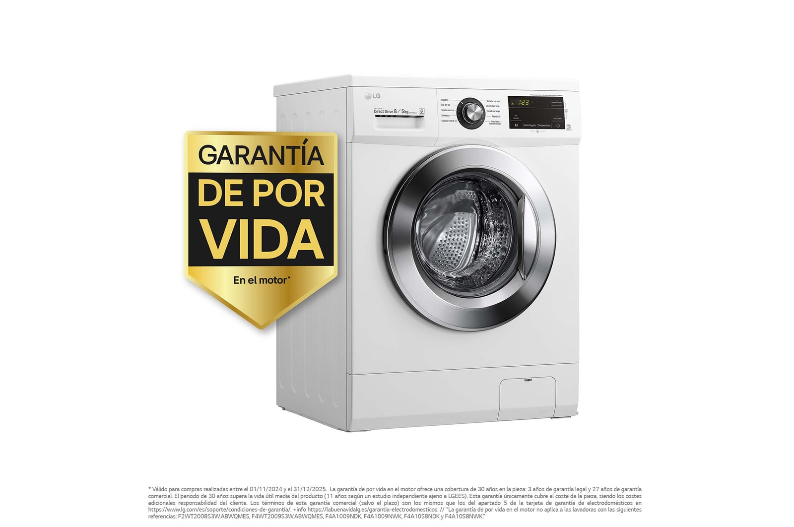 LG Lavasecadora Inverter Direct Drive 8/5kg, 1400rpm, Clasificación D(lavado)/E(secado), Blanca, Serie 100, F4J3TM5WD
