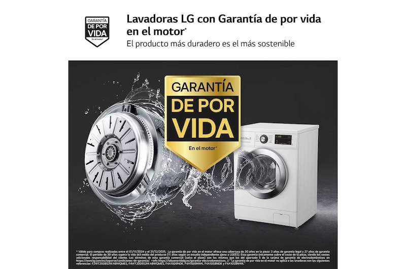 LG Lavasecadora Inverter Direct Drive 8/5kg, 1400rpm, Clasificación D(lavado)/E(secado), Blanca, Serie 100, F4J3TM5WD